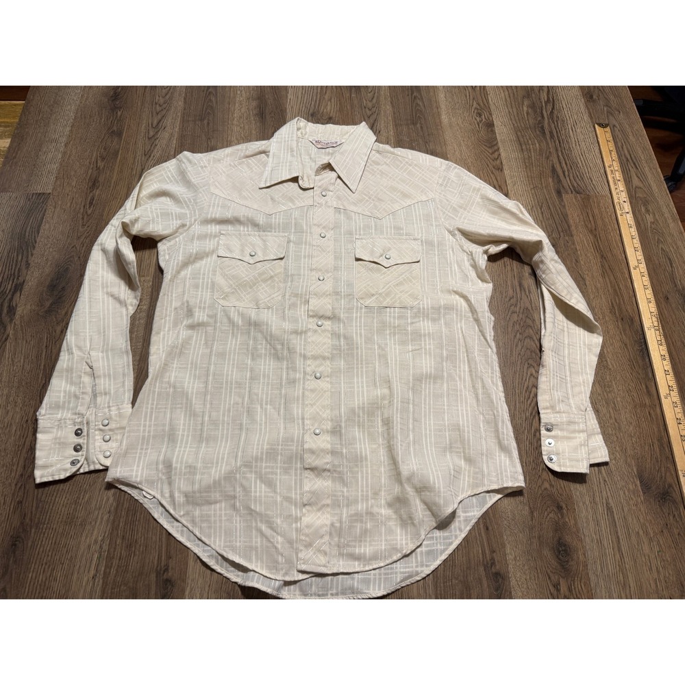 Sundance Career Club Shirt Mens Size L Cream Western Shirt Pearl Snap Slim Fit